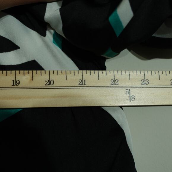 Nine West Womens Blouse Balloon Bubble Sleeve Geometric Print Teal Black Size OX - Picture 4 of 5